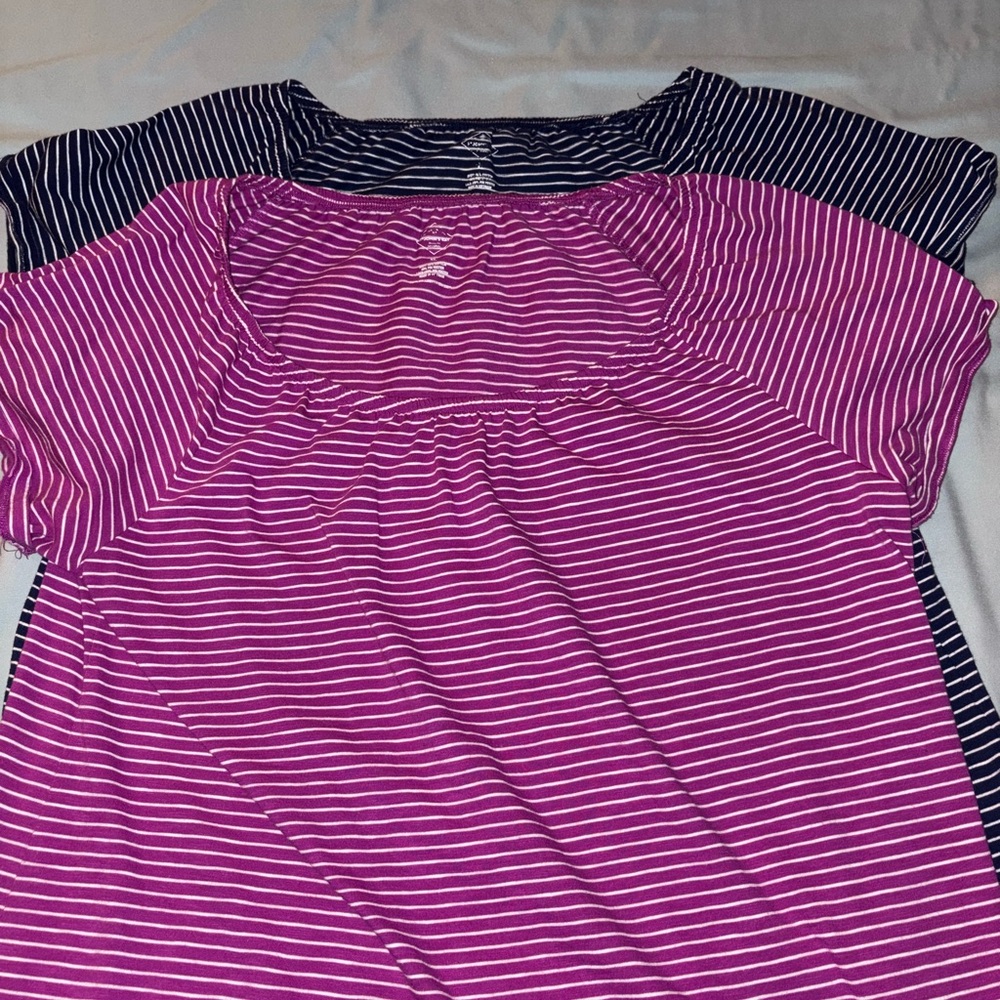 St. John's Bay Pink and Blue Striped Short Sleeve Tees